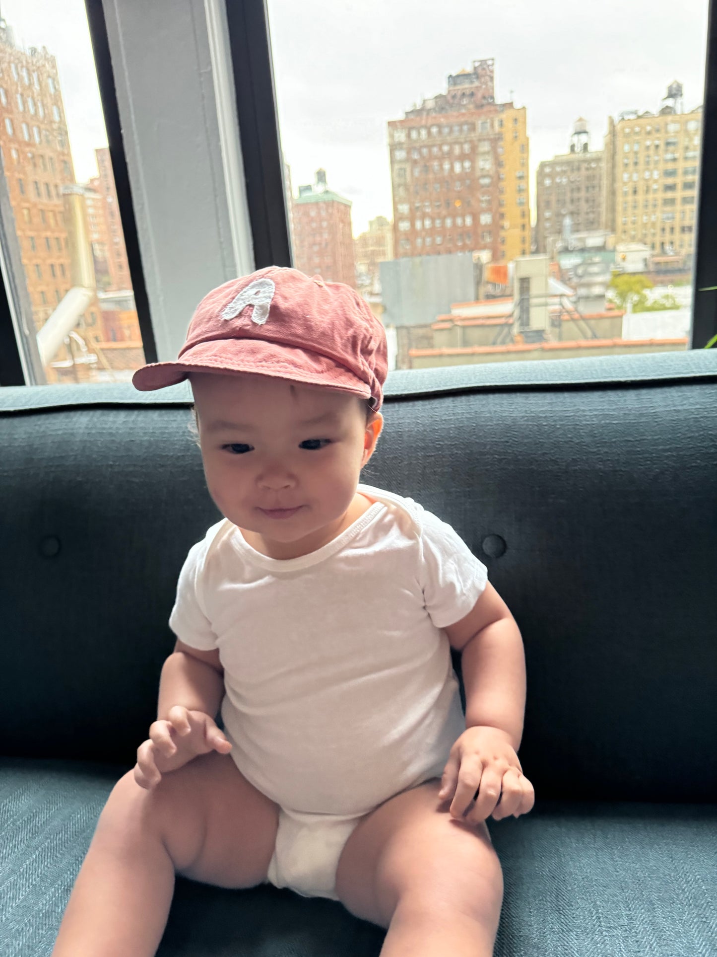 Red Baby Baseball Hat with Custom Letter